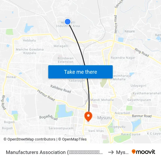 Manufacturers Association (ಮ್ಯಾನುಫಾಕ್ಚರರ‍್ಸ್ ಅಸೋಸಿಯೇಶನ್) to Mysore map