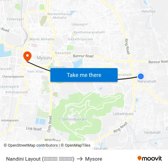 Nandini Layout (ನಂದಿನಿ ಬಡಾವಣೆ) to Mysore map