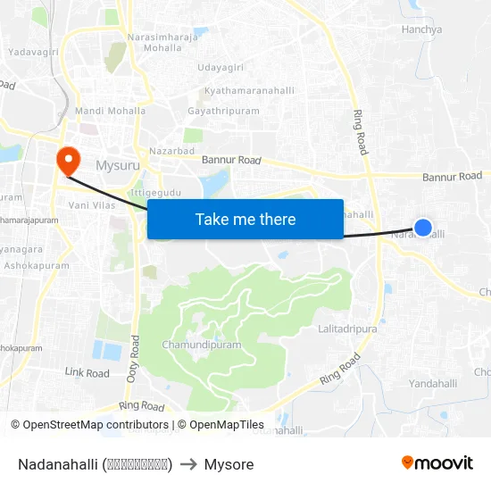 Nadanahalli (ನಾದನಹಳ್ಳಿ) to Mysore map