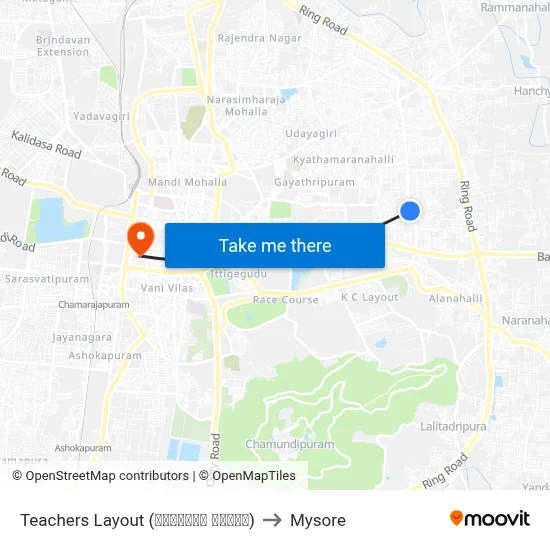 Teachers Layout (ಟೀಚರ‍್ಸ್ ಲೇಔಟ್) to Mysore map