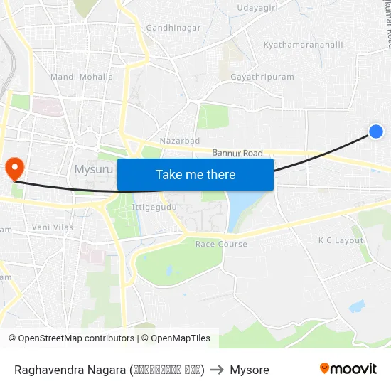 Raghavendra Nagara (ರಾಘವೇಂದ್ರ ನಗರ) to Mysore map