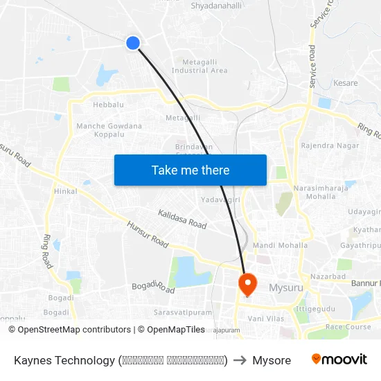 Kaynes Technology (ಕಾಯ್ನೆಸ್ ಟೆಕ್ನಾಲಜೀಸ್) to Mysore map