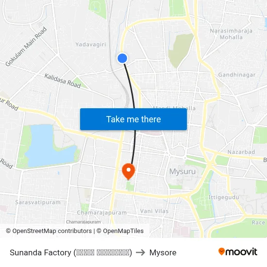 Sunanda Factory (ಸುನಂದ ಫ್ಯಾಕ್ಟರಿ) to Mysore map