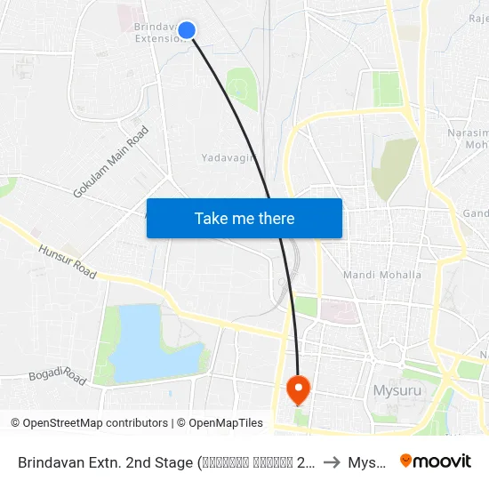 Brindavan Extn. 2nd Stage (ಬೃಂದಾವನ ಬಡಾವಣೆ 2ನೇ ಹಂತ) to Mysore map