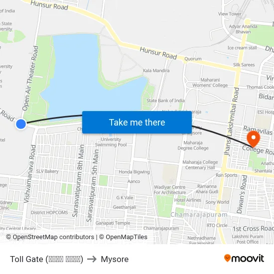 Toll Gate (ಟೋಲ್ ಗೇಟ್) to Mysore map