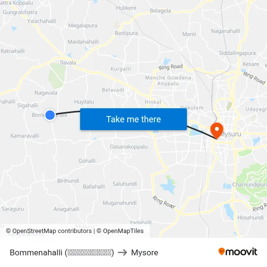 Bommenahalli (ಬೊಮ್ಮೇನಹಳ್ಳಿ) to Mysore map