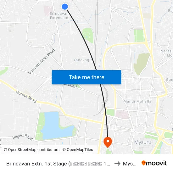 Brindavan Extn. 1st Stage (ಬೃಂದಾವನ ಬಡಾವಣೆ 1ನೇ ಹಂತ) to Mysore map