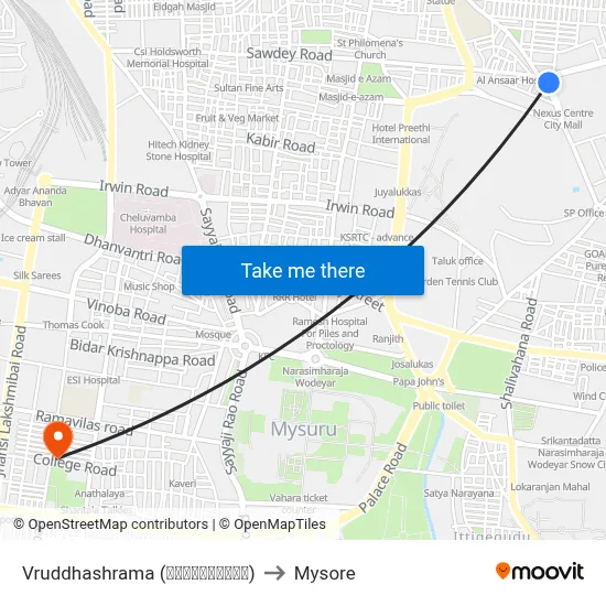 Vruddhashrama (ವೃದ್ಧಾಶ್ರಮ) to Mysore map