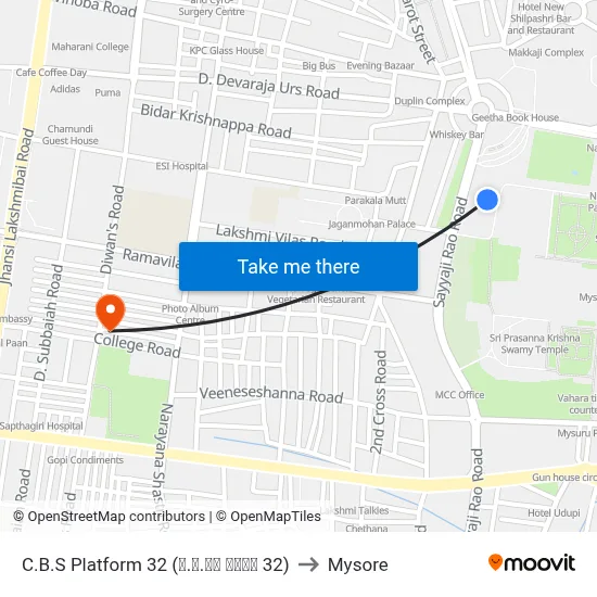 C.B.S Platform 32 (ನ.ಬ.ನಿ ಅಂಕಣ 32) to Mysore map