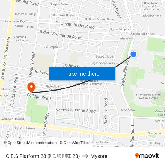 C.B.S Platform 28 (ನ.ಬ.ನಿ ಅಂಕಣ 28) to Mysore map
