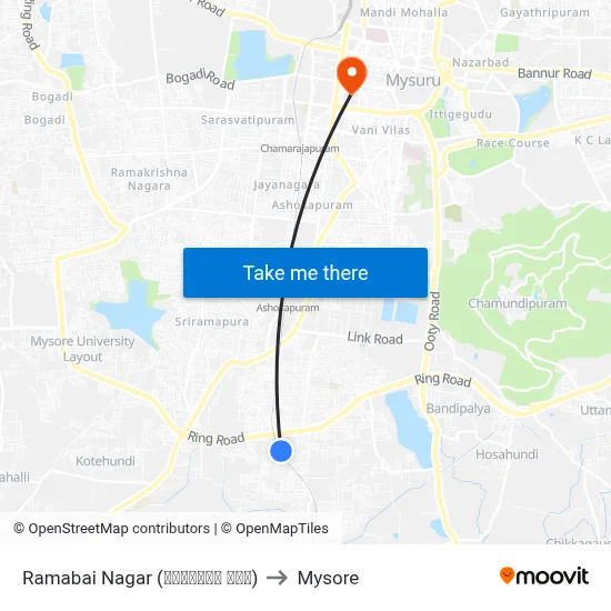 Ramabai Nagar (ರಮಾಬಾಯಿ ನಗರ) to Mysore map