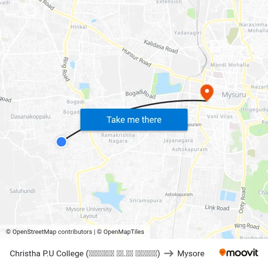 Christha P.U College (ಕ್ರಿಸ್ತ ಪಿ.ಯು ಕಾಲೇಜು) to Mysore map