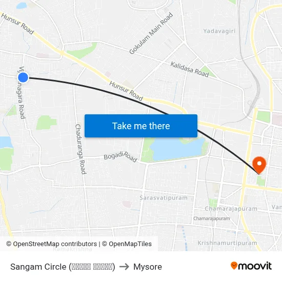 Sangam Circle (ಸಂಗಮ್ ವೃತ್ತ) to Mysore map