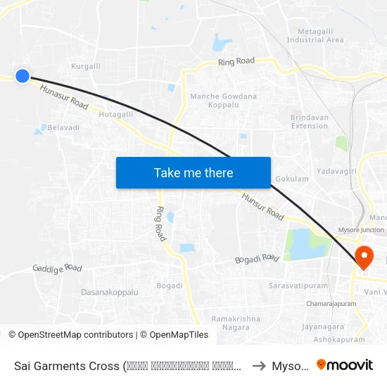 Sai Garments Cross (ಸಾಯಿ ಗಾರ್ಮೆಂಟ್ಸ್ ಕ್ರಾಸ್) to Mysore map