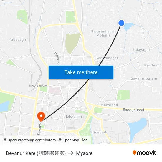 Devanur Kere (ದೇವನೂರು ಕೆರೆ) to Mysore map