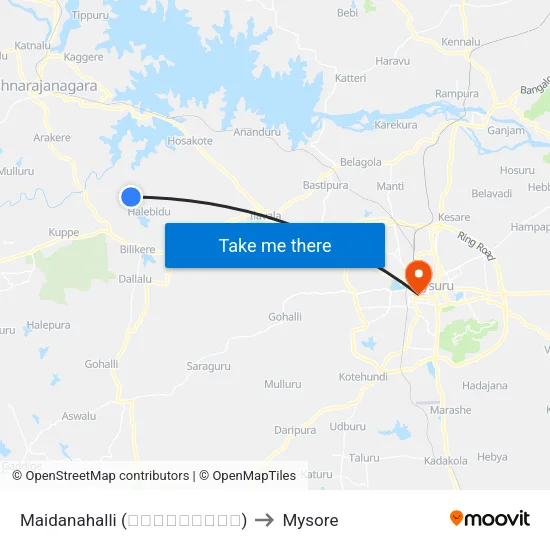 Maidanahalli (ಮೈದನಹಳ್ಳಿ) to Mysore map