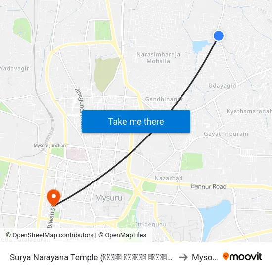 Surya Narayana Temple (ಸೂರ್ಯ ನಾರಾಯಣ ದೇವಸ್ಥಾನ) to Mysore map