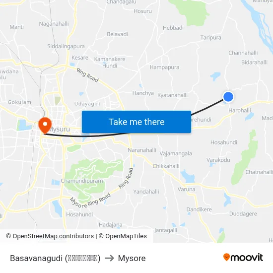 Basavanagudi (ಬಸವನಗುಡಿ) to Mysore map