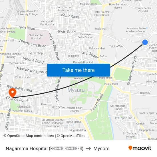 Nagamma Hospital (ನಾಗಮ್ಮ ಆಸ್ಪತ್ರೆ) to Mysore map