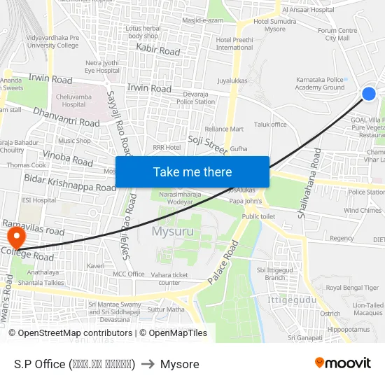 S.P Office (ಎಸ್.ಪಿ ಕಛೇರಿ) to Mysore map