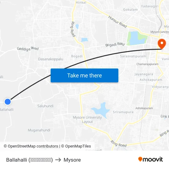Ballahalli (ಬಲ್ಲಹಳ್ಳಿ) to Mysore map