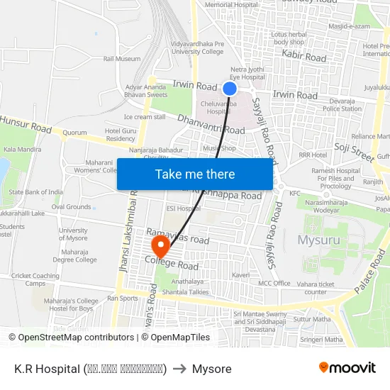 K.R Hospital (ಕೆ.ಆರ್ ಆಸ್ಪತ್ರೆ) to Mysore map