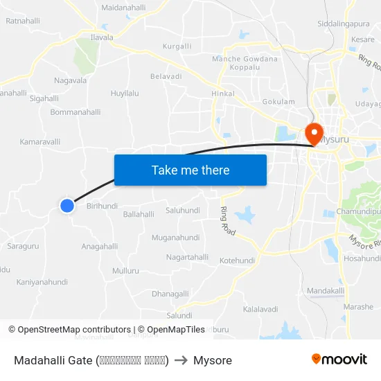 Madahalli Gate (ಮಾದಹಳ್ಳಿ ಗೇಟ್) to Mysore map
