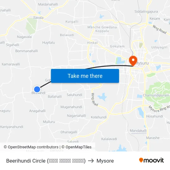 Beerihundi Circle (ಬೀರಿ ಹುಂಡಿ ವೃತ್ತ) to Mysore map