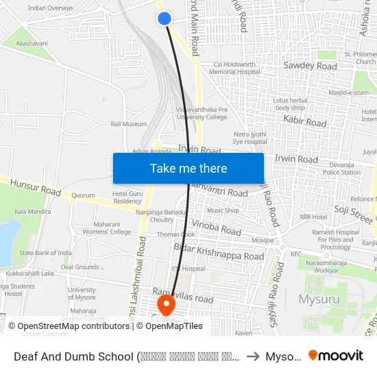 Deaf And Dumb School (ಕಿವುಡ ಮತ್ತು ಮೂಗರ ಶಾಲೆ) to Mysore map