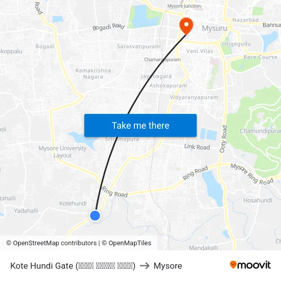 Kote Hundi Gate (ಕೋಟೆ ಹುಂಡಿ ಗೇಟ್) to Mysore map