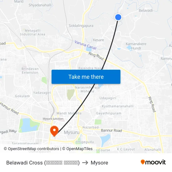 Belawadi Cross (ಬೆಳವಾಡಿ ಕ್ರಾಸ್) to Mysore map