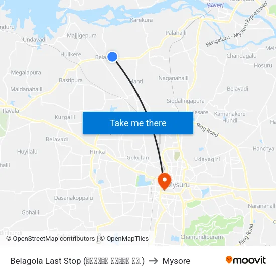 Belagola Last Stop (ಬೆಳಗೊಳ ಕೊನೆಯ ನಿ.) to Mysore map