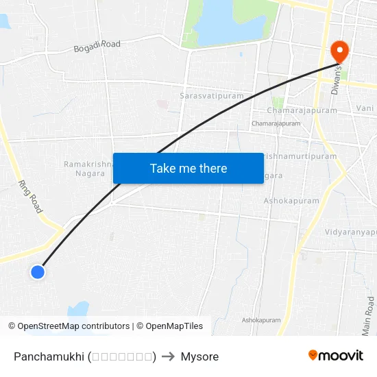 Panchamukhi (ಪಂಚಮುಖಿ) to Mysore map