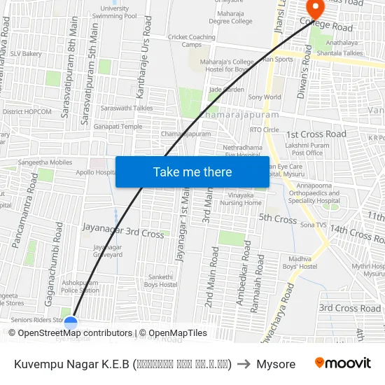 Kuvempu Nagar K.E.B (ಕುವೆಂಪು ನಗರ ಕೆ.ಇ.ಬಿ) to Mysore map