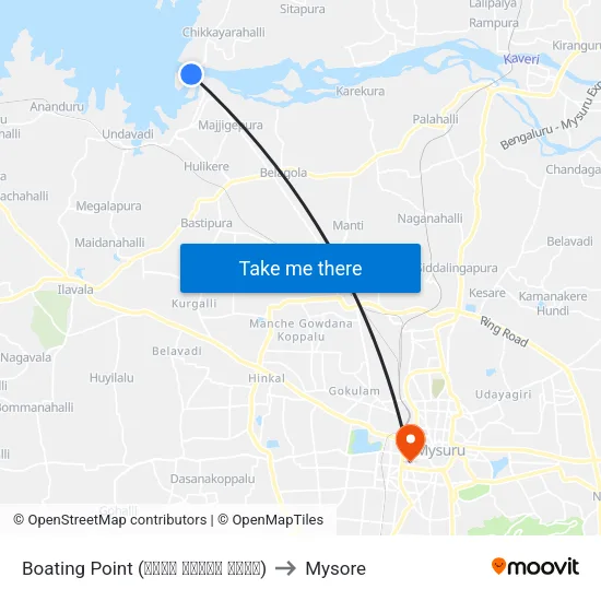 Boating Point (ದೋಣಿ ವಿಹಾರ ಸ್ಥಳ) to Mysore map