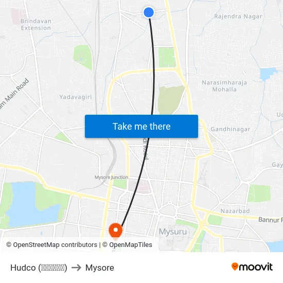 Hudco (ಹುಡ್ಕೋ) to Mysore map