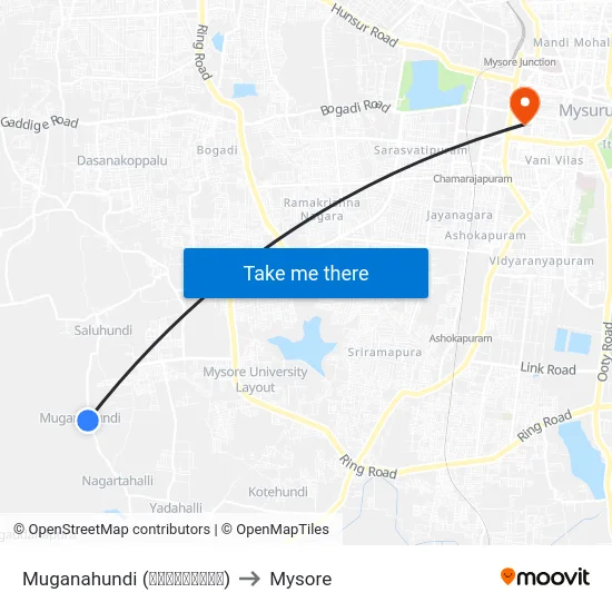 Muganahundi (ಮೂಗನಹುಂಡಿ) to Mysore map