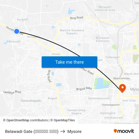 Belawadi Gate (ಬೆಳವಾಡಿ ಗೇಟ್) to Mysore map
