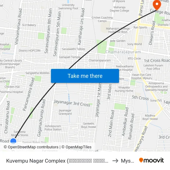 Kuvempu Nagar Complex (ಕುವೆಂಪುನಗರ ಕಾಂಪ್ಲೆಕ್ಸ್) to Mysore map
