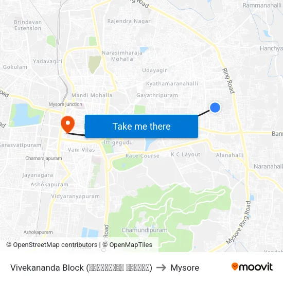 Vivekananda Block (ವಿವೇಕಾನಂದ ಬ್ಲಾಕ್) to Mysore map