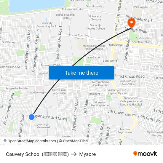 Cauvery School (ಕಾವೇರಿ ಶಾಲೆ) to Mysore map