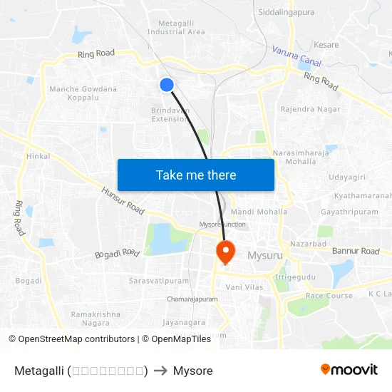 Metagalli (ಮೆಟಗಳ್ಳಿ) to Mysore map