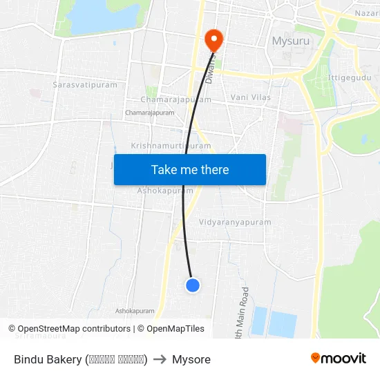 Bindu Bakery (ಬಿಂದು ಬೇಕರಿ) to Mysore map