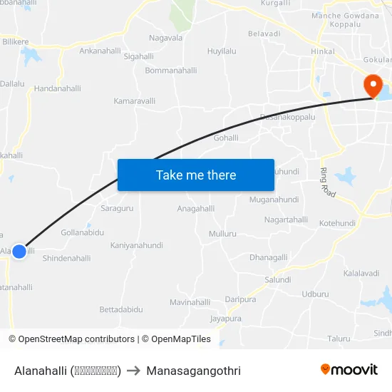 Alanahalli (ಆಲನಹಳ್ಳಿ) to Manasagangothri map