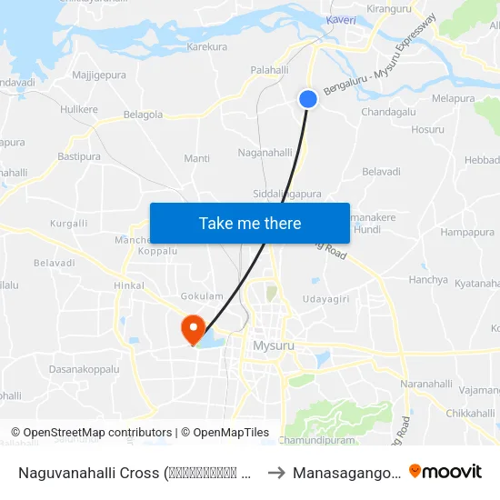 Naguvanahalli Cross (ನಗುವನಹಳ್ಳಿ ಕ್ರಾಸ್) to Manasagangothri map