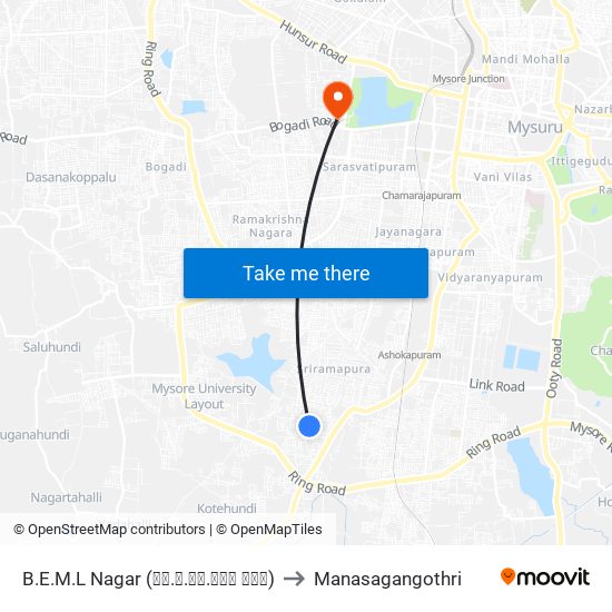 B.E.M.L Nagar (ಬಿ.ಇ.ಎಂ.ಎಲ್ ನಗರ) to Manasagangothri map