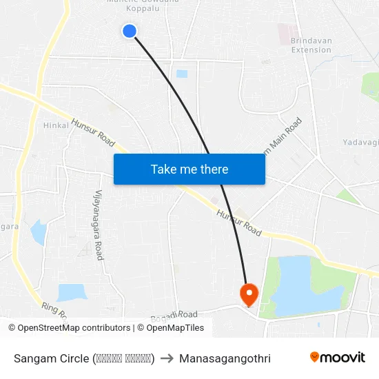 Sangam Circle (ಸಂಗಮ್ ವೃತ್ತ) to Manasagangothri map