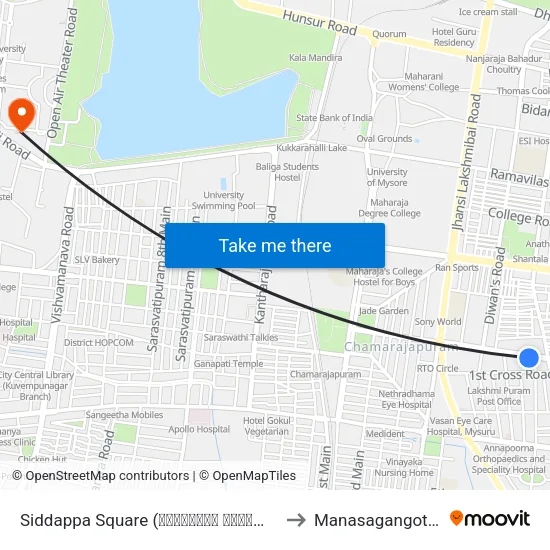 Siddappa Square (ಸಿದ್ದಪ್ಪ ಸ್ಕ್ವೇರ್) to Manasagangothri map