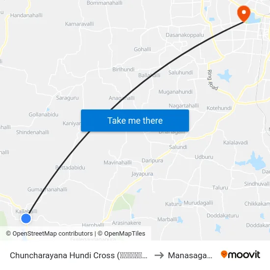 Chuncharayana Hundi Cross (ಚುಂಚರಾಯನ ಹುಂಡಿ ಕ್ರಾಸ್) to Manasagangothri map
