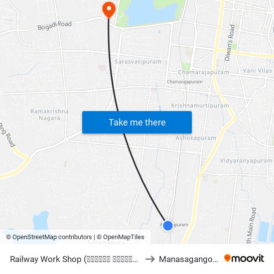 Railway Work Shop (ರೈಲ್ವೇ ವರ್ಕ್‌‌ಶಾಪ್) to Manasagangothri map